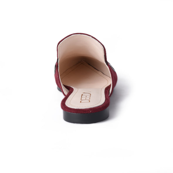 GROMMET ALMOND-TOE MULES - BURGUNDY