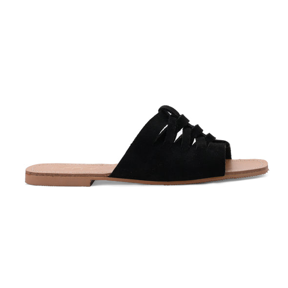 WOVEN SUEDE FLATS - BLACK