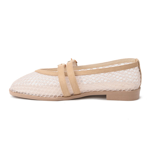 HONEYCOMB MARY JANE BALLERINAS - BEIGE