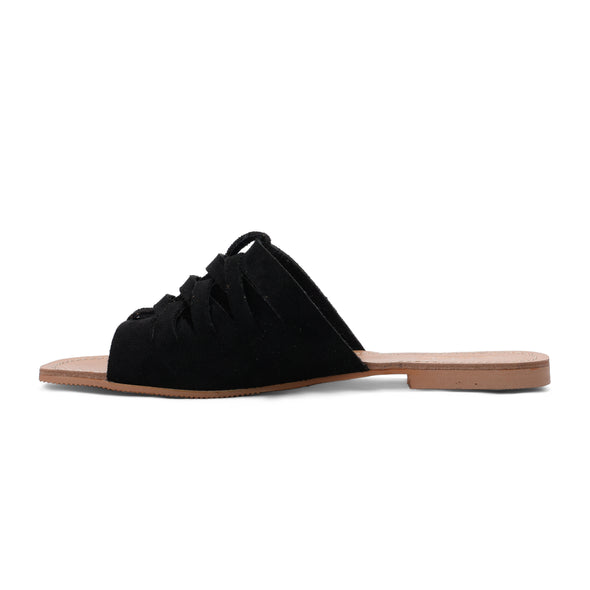 WOVEN SUEDE FLATS - BLACK