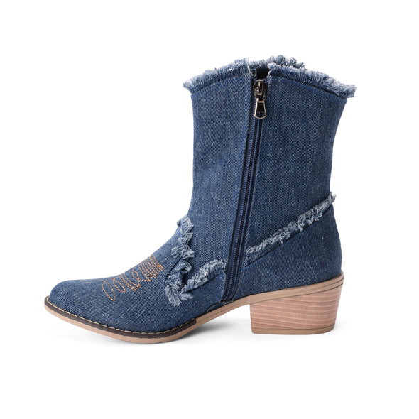 FRINGED DENIM TEXAS BOOTS - NAVY BLUE