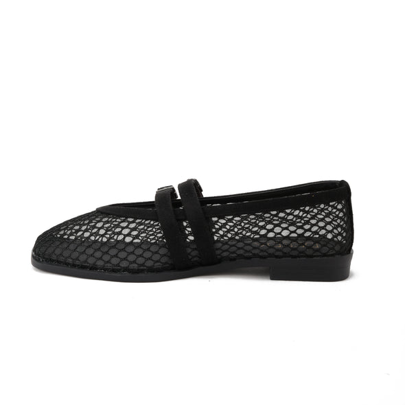 HONEYCOMB MARY JANE BALLERINAS - BLACK