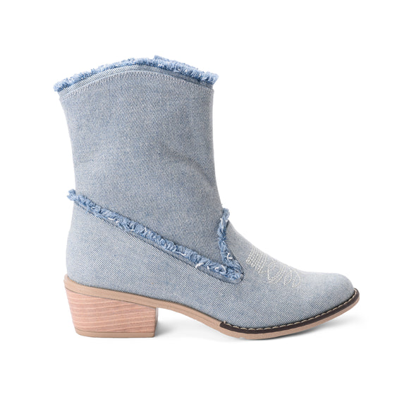 FRINGED DENIM TEXAS BOOTS - LIGHT BLUE DENIM