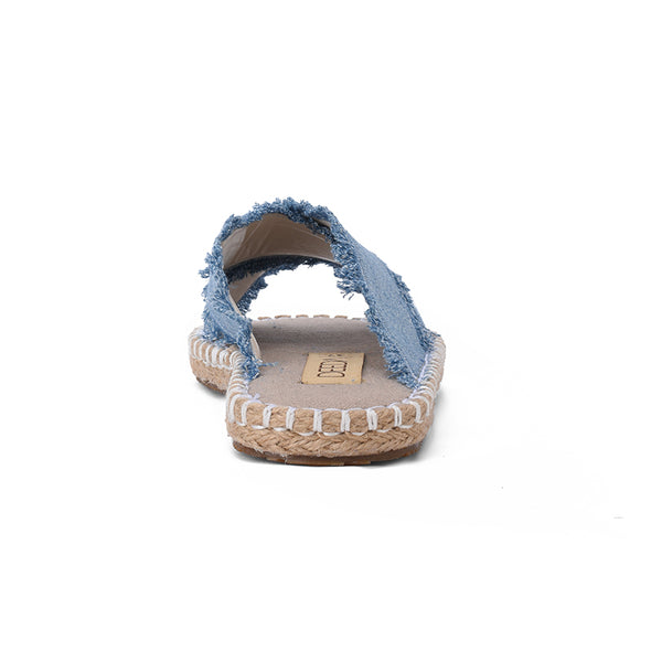 CRISS-CROSS DENIM JUTE SLIDES - LIGHT BLUE DENIM