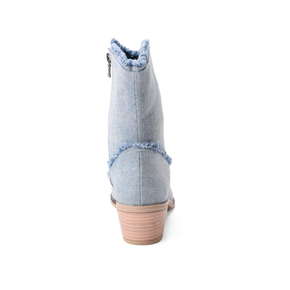 FRINGED DENIM TEXAS BOOTS - LIGHT BLUE DENIM