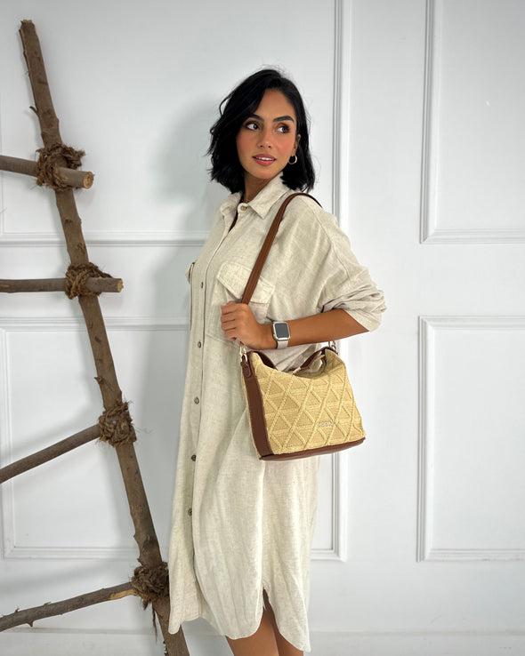 ELENI RAFFIA BAG - CAMEL