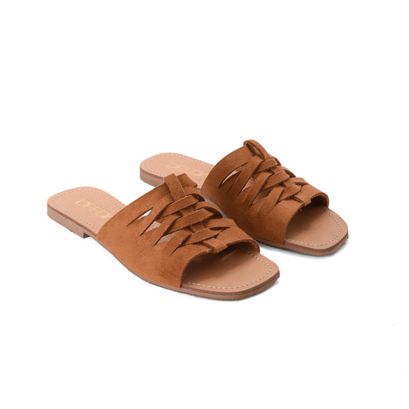 WOVEN SUEDE FLATS - CAMEL