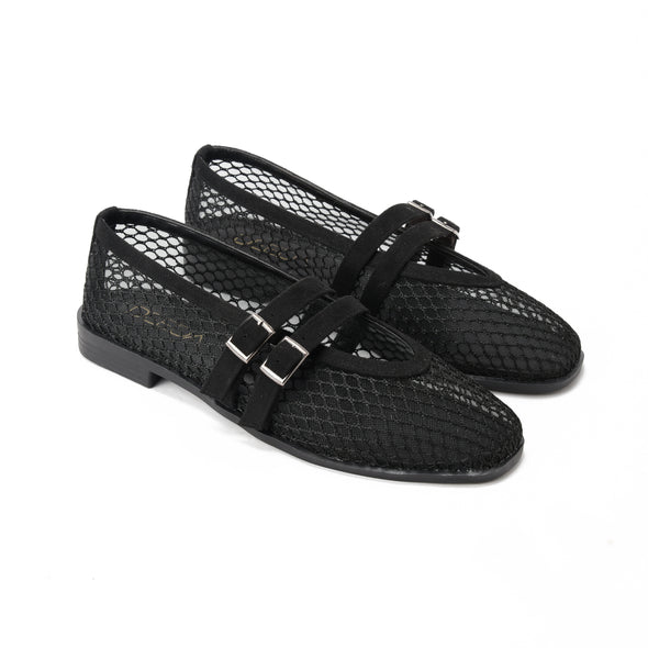 HONEYCOMB MARY JANE BALLERINAS - BLACK