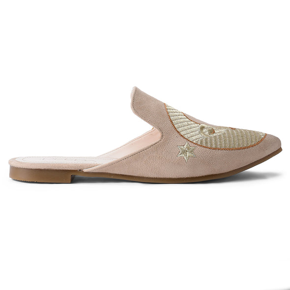 SUN-MOON EMBROIDERED MULES - BEIGE