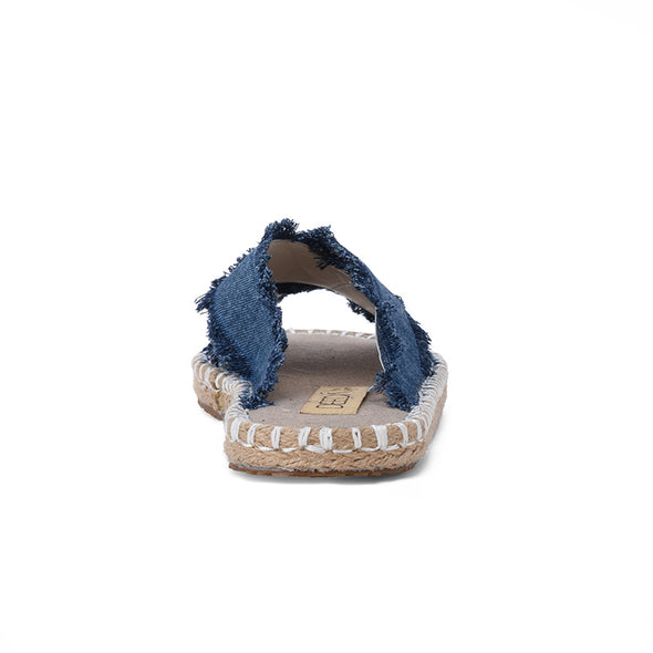 CRISS-CROSS DENIM JUTE SLIDES - DARK BLUE DENIM