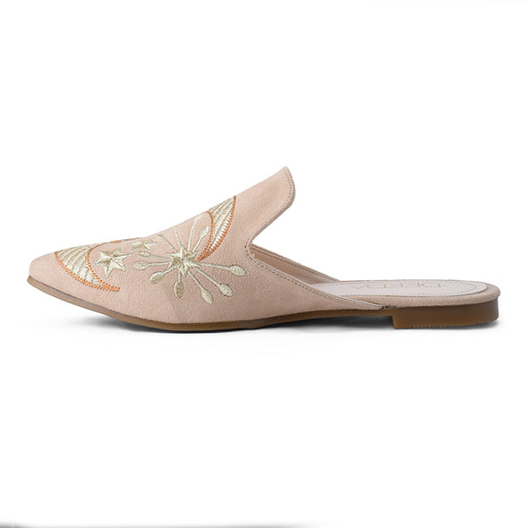 SUN-MOON EMBROIDERED MULES - BEIGE
