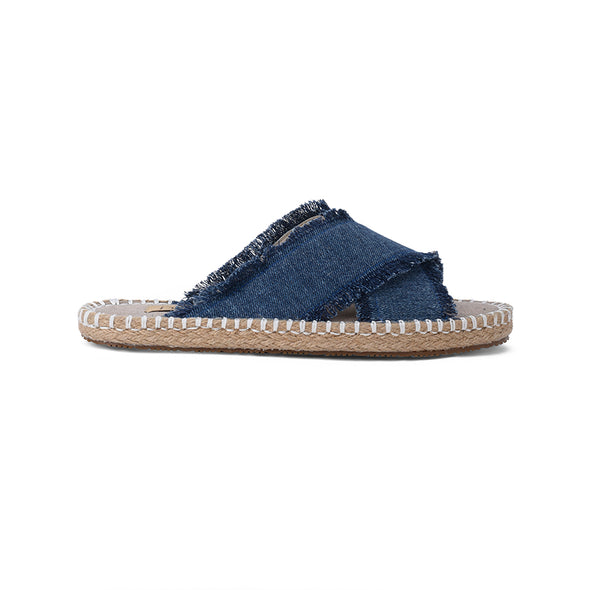 CRISS-CROSS DENIM JUTE SLIDES - DARK BLUE DENIM