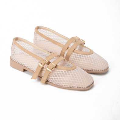 HONEYCOMB MARY JANE BALLERINAS - BEIGE