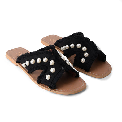 PEARL-SUEDE FLATS - BLACK