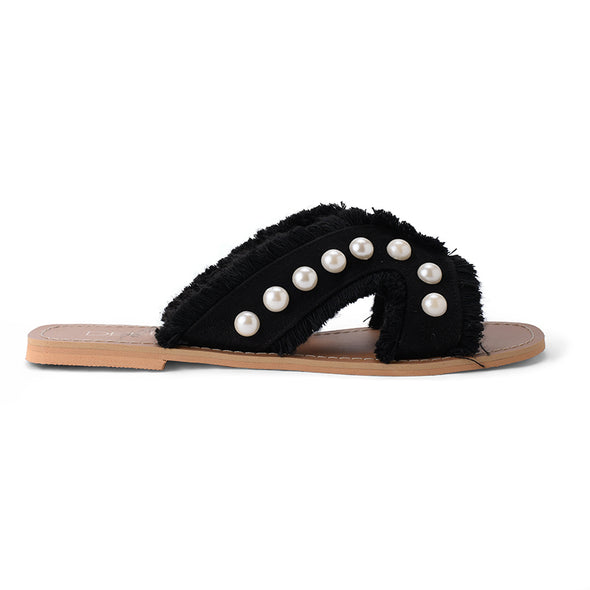 PEARL-SUEDE FLATS - BLACK