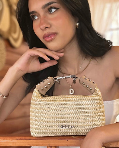 LEILA MINI HOBO - BEIGE RAFFIA