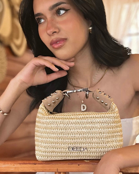 LEILA MINI HOBO - BEIGE RAFFIA