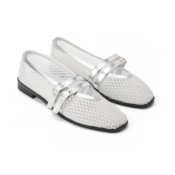 HONEYCOMB MARY JANE BALLERINAS - SILVER