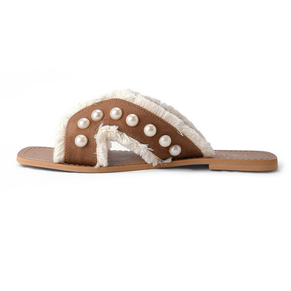 PEARL-SUEDE FLATS - CAMEL