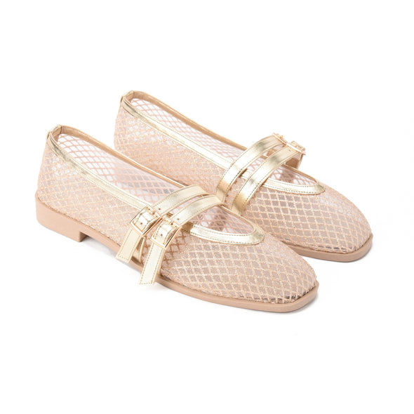 HONEYCOMB MARY JANE BALLERINAS - GOLD