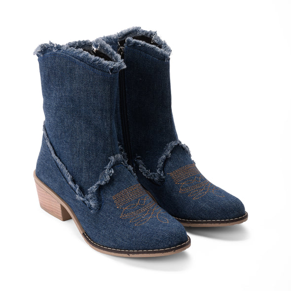 FRINGED DENIM TEXAS BOOTS - NAVY BLUE