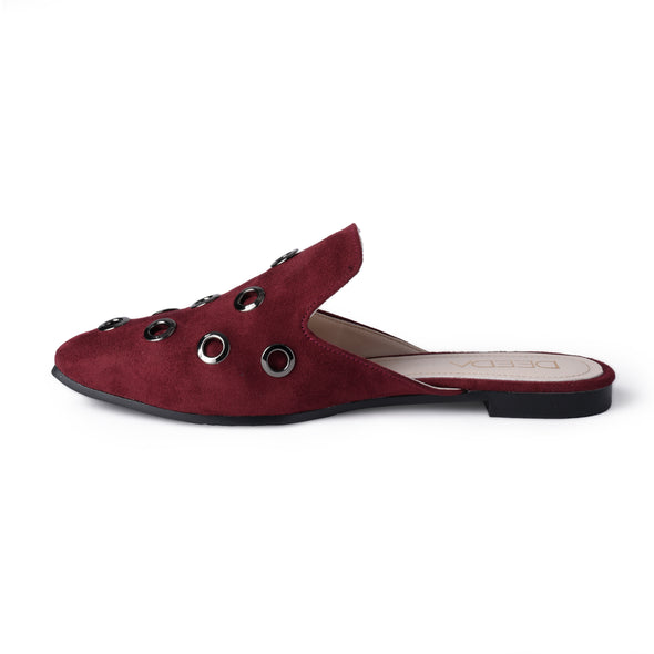 GROMMET ALMOND-TOE MULES - BURGUNDY