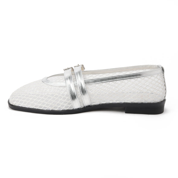 HONEYCOMB MARY JANE BALLERINAS - SILVER