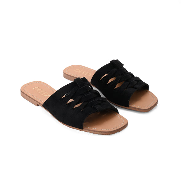 WOVEN SUEDE FLATS - BLACK