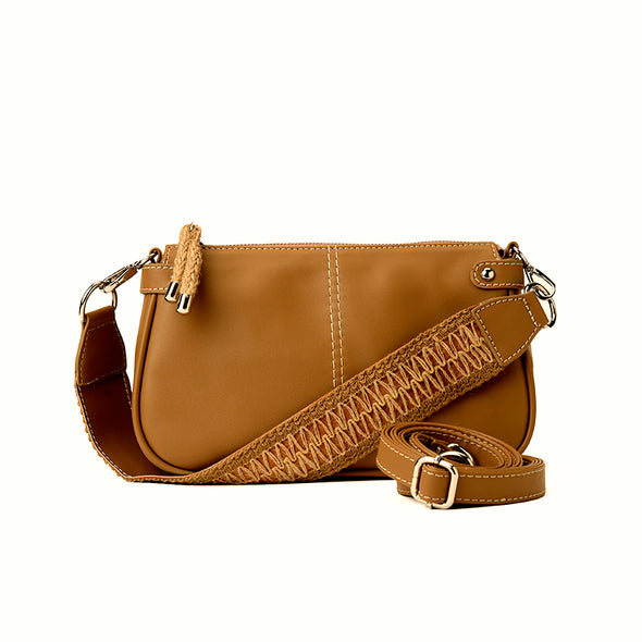 JAMEELA BAGUETTE CROSS-BODY BAG - CAMEL