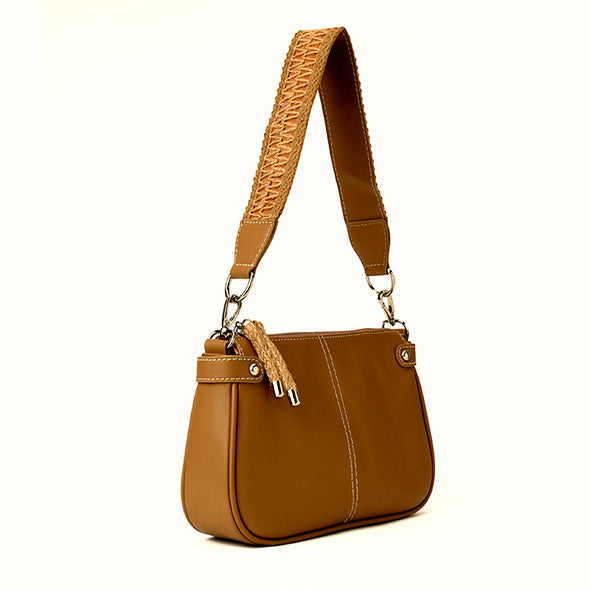 JAMEELA BAGUETTE CROSS-BODY BAG - CAMEL