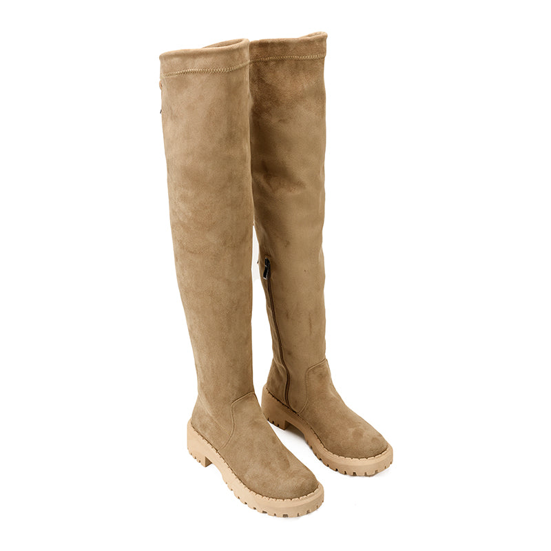 SUEDE THIGH HIGH BOOTS - KHAKI – Deeda