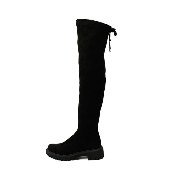 SUEDE THIGH HIGH BOOTS - BLACK