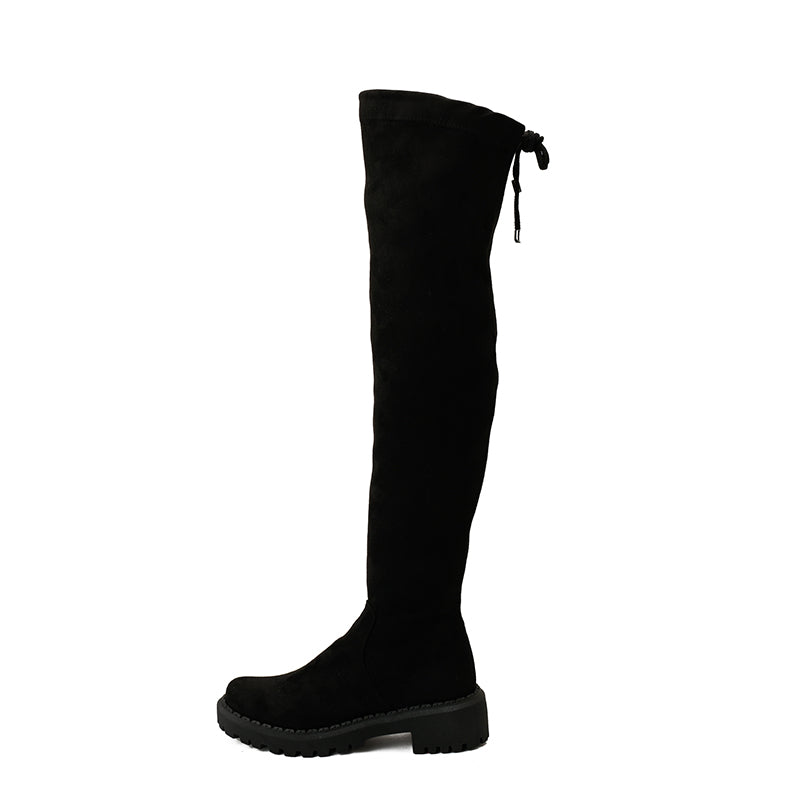 SUEDE THIGH HIGH BOOTS - BLACK â Deeda