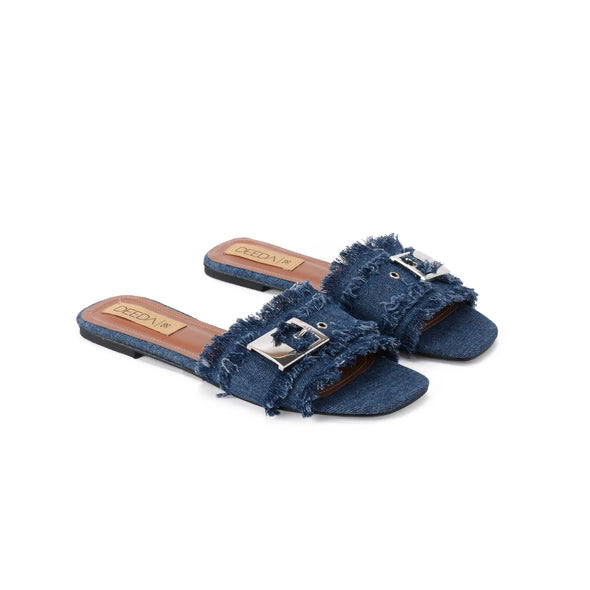 BUCKLE SLIDES - DARK BLUE DENIM