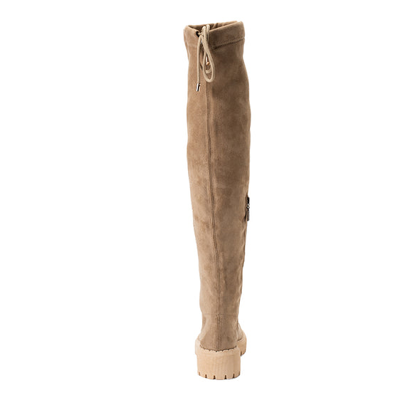EMBROIDERED SUEDE THIGH HIGH BOOTS - KHAKI