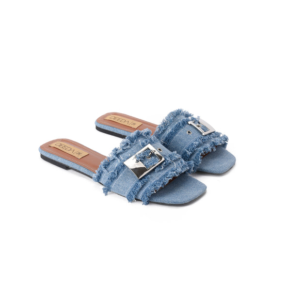 BUCKLE SLIDES - LIGHT BLUE DENIM
