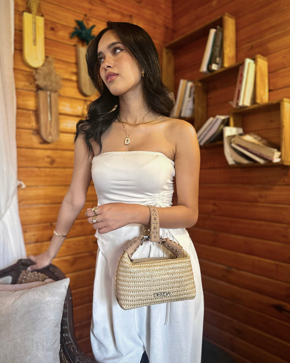 LEILA MINI HOBO - BEIGE RAFFIA