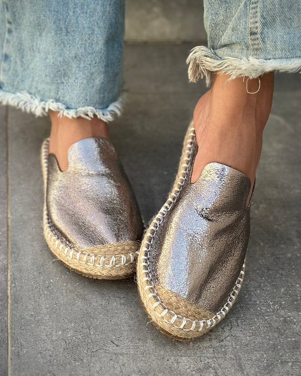 STELLA MULES - SILVER FOILED LEATHER