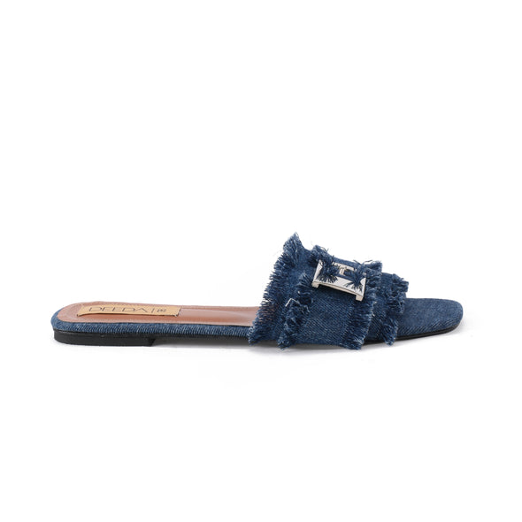 BUCKLE SLIDES - DARK BLUE DENIM
