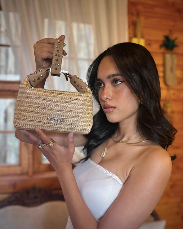LEILA MINI HOBO - BEIGE RAFFIA