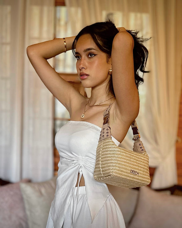 LEILA MINI HOBO - BEIGE RAFFIA