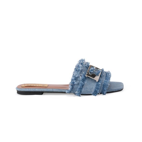 BUCKLE SLIDES - LIGHT BLUE DENIM