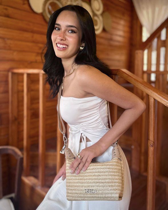 LEILA MINI HOBO - BEIGE RAFFIA