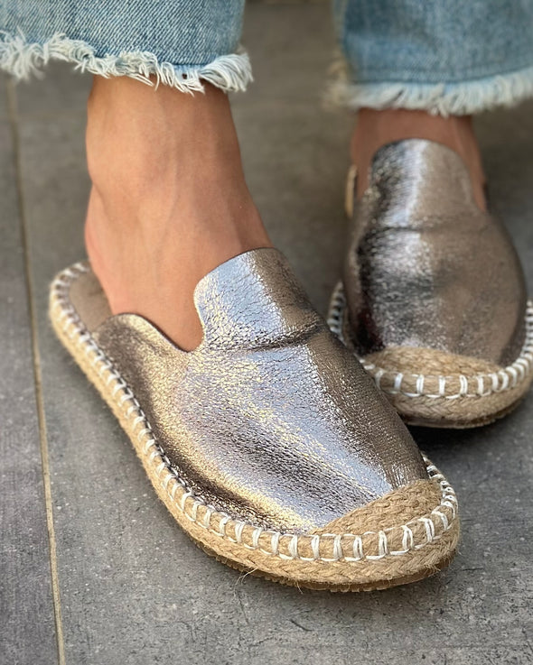 STELLA MULES - SILVER FOILED LEATHER