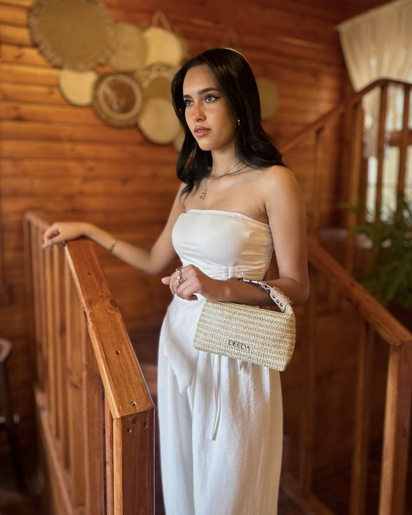 LEILA MINI HOBO - BEIGE RAFFIA