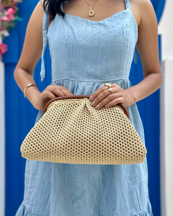 ZOE HONEYCOMB KNIT - CAMEL RAFFIA