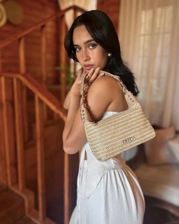 LEILA MINI HOBO - BEIGE RAFFIA