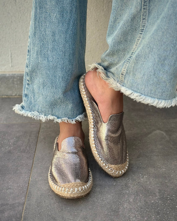 STELLA MULES - SILVER FOILED LEATHER