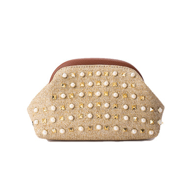 ZOE PEARL STUDDED RAFFIA - CAMEL