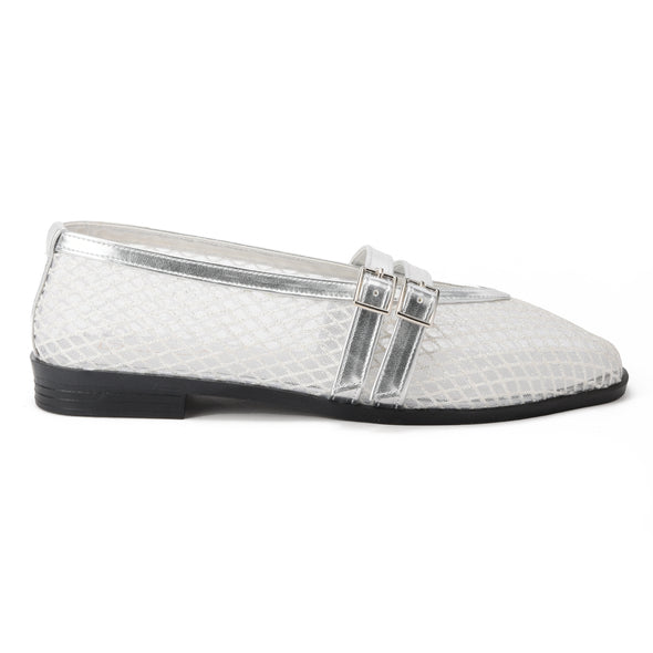 HONEYCOMB MARY JANE BALLERINAS - SILVER